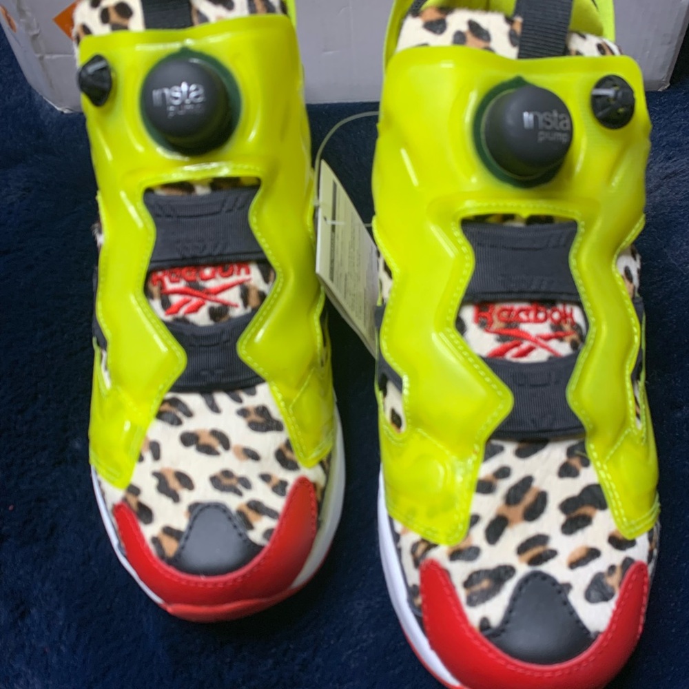 Reebok Kids Neon Yellow and Red Leopard Sneakers